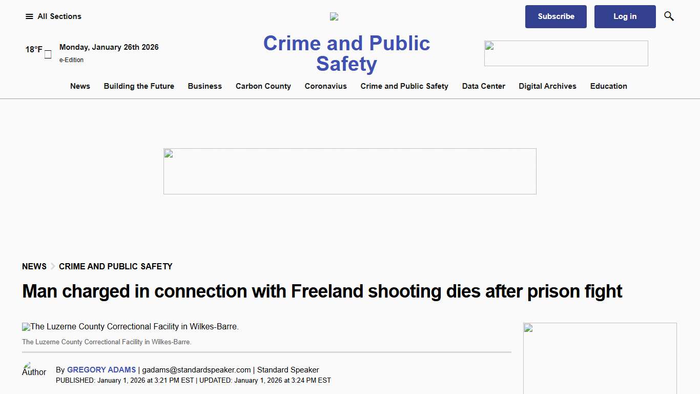 Man charged in connection with Freeland shooting dies after prison fight – Hazleton Standard Speaker