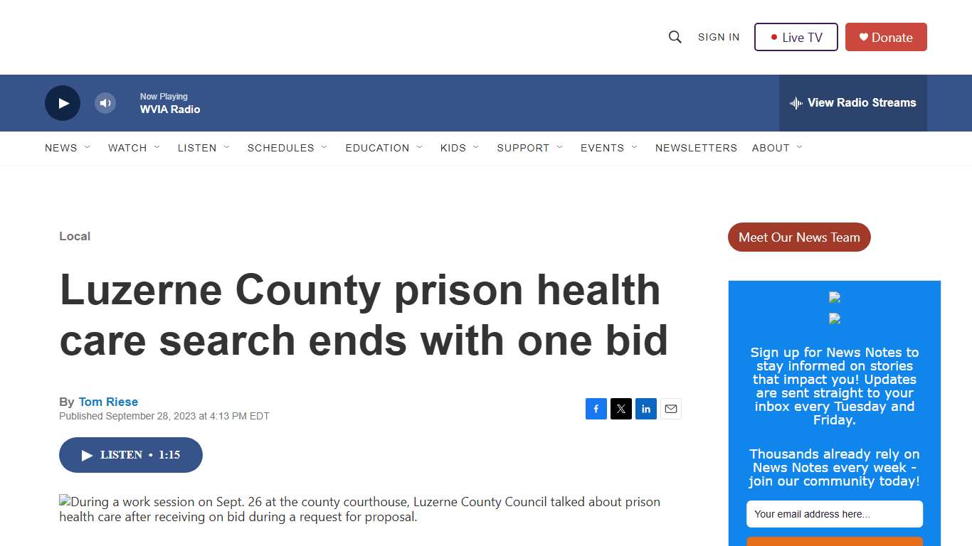 Luzerne County prison health care search ends with one bid